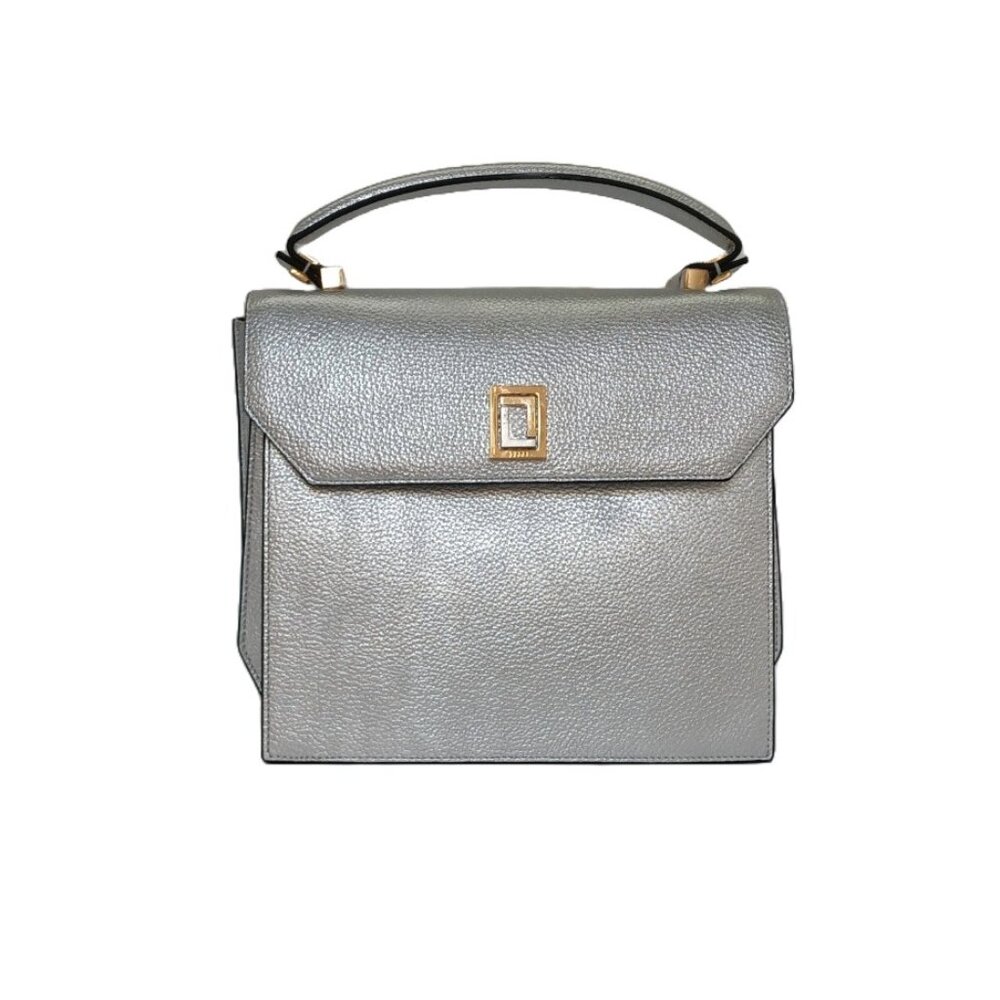 Top-Handle Metallic Silver Satchel